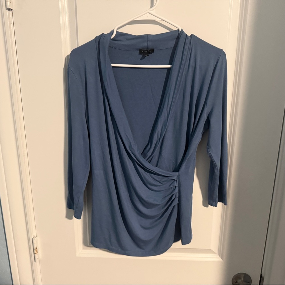 Talbots Elegant Blue Drape Long Sleeve Top Size Small